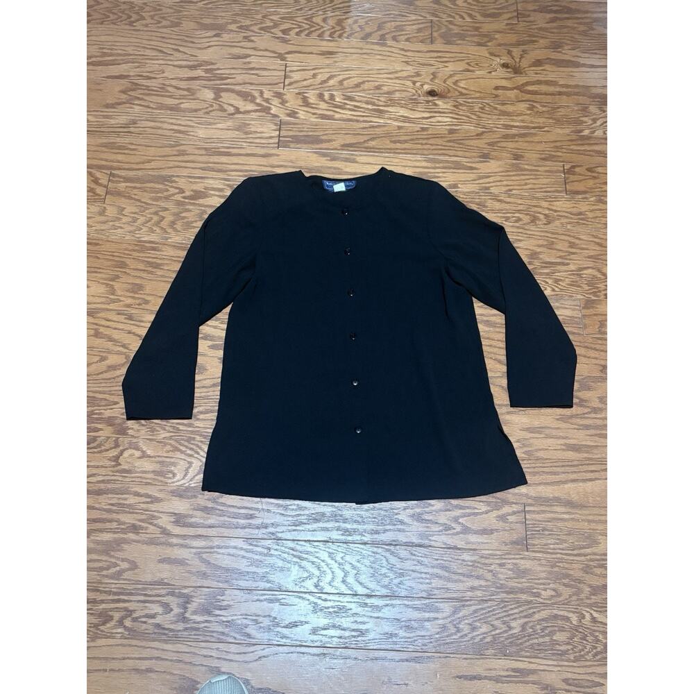 Vintage Norman McNaughton Petite Women's Black Long Sleeve Button Up Blouse, 10P
